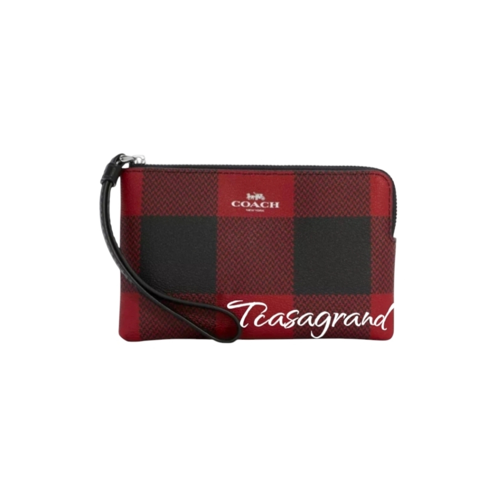 Brand New NWTS COACH Corner Zip Wristlet/Wallet With Buffalo Plaid Print
